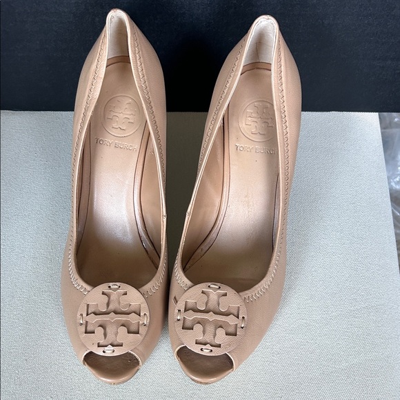 Tory Burch Shoes - Tory Burch Nude Peep-Toe Heels